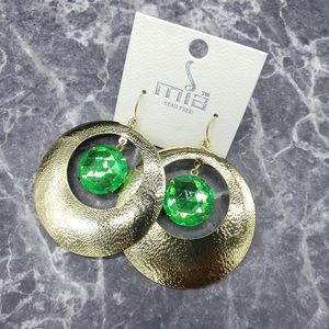 Mia gold tone round Dangle Earrings, green crystal